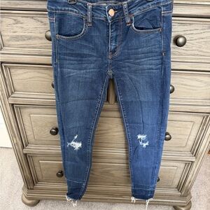 American Eagle Dark Blue Distressed Skinny Jeans